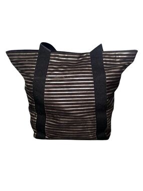 Canvas Tote Bag Large Everyday Black and Metallic Gold Stripe Double Handle